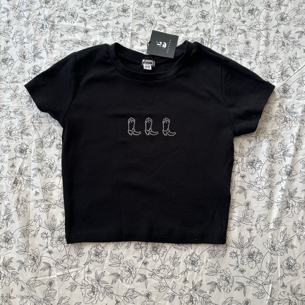 Garage Cropped Cowboy Boot Baby Tee NWT